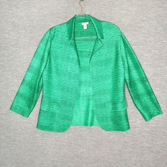 Chicos Ultralight Open Jacket Size 0 XS 4‎ Kelly Blazer Crinkle Wrinkle Free - Picture 1 of 4